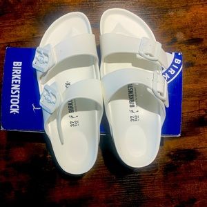 White EVA Arizona Birkenstocks, size 37 / 6 Women’s. NWT in box.